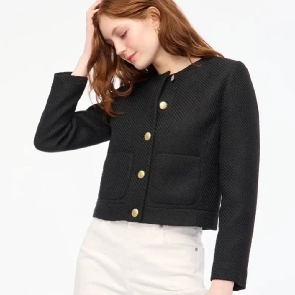 J. Crew Women's Tweed Lady Jacket‎ Size 2 Black Old Money Preppy Office Preppy